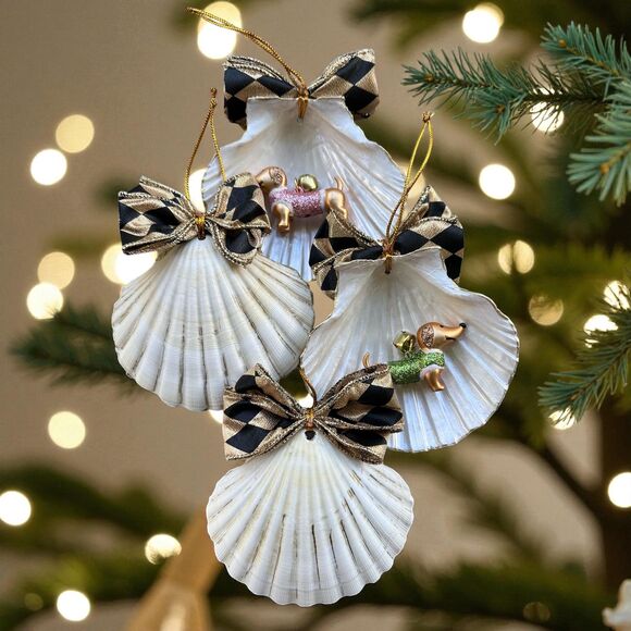 Handmade Dachshund Christmas Ornament x 4 | Seashell Coastal Decor - Picture 3 of 5